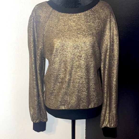 NWT Express Metallic Black/Gold Shimmer crew neck sweatershirt - Picture 2 of 11